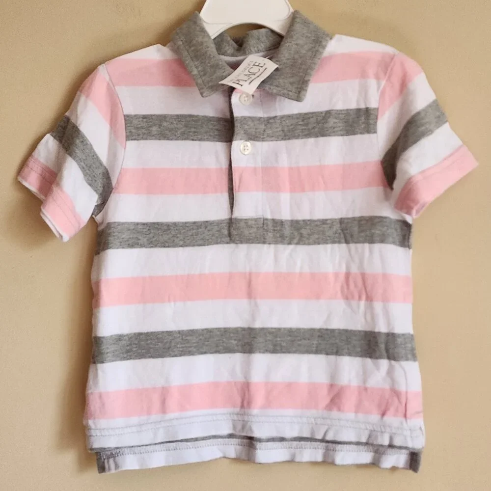 The Children's Place Toddler Boys Striped Jersey Polo - Rose Pottery Size 2T NWT